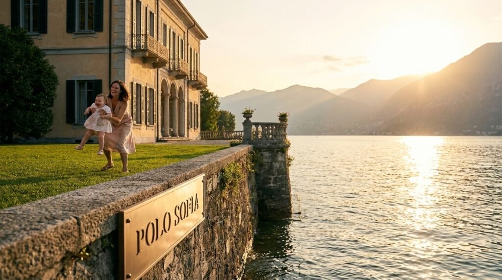 Il segreto di Villa Santi: mistero e inchiesta sul Lago di Como 6 Mother playing with daughter lawn 202607221620