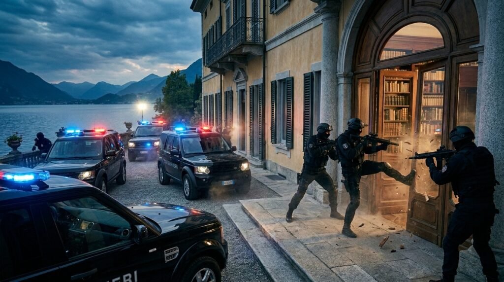 Il segreto di Villa Santi: mistero e inchiesta sul Lago di Como 4 Police blitz Italian villa library 202607221617