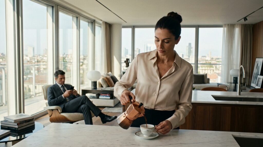 Woman pouring espresso husband i… 202607252037